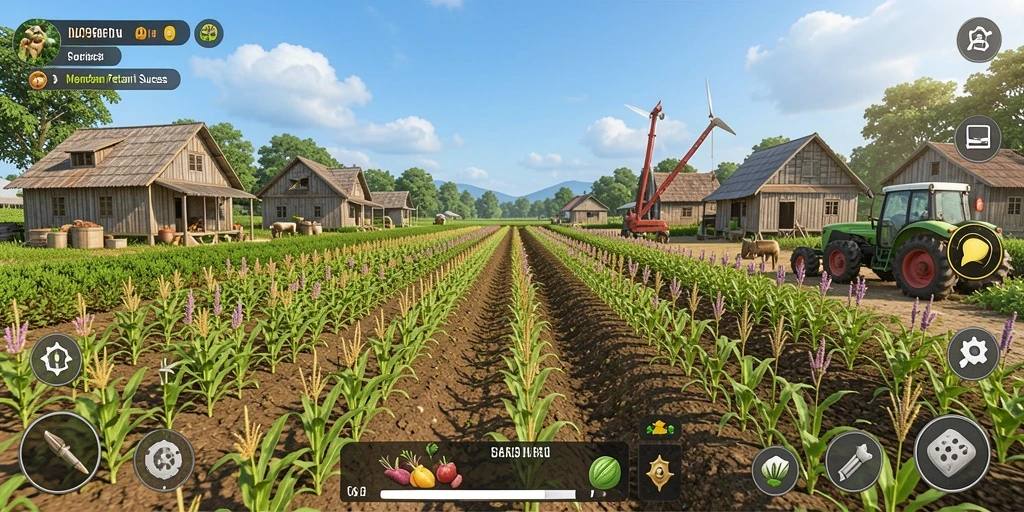 Tangkapan layar gameplay ID098 menampilkan aktivitas bertani yang menyenangkan.