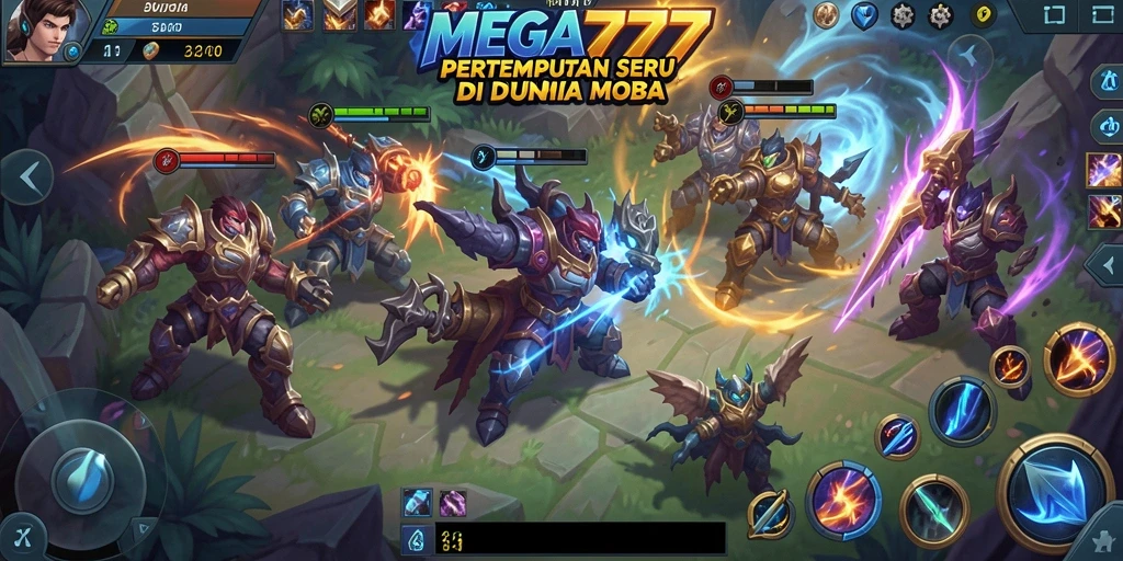 Gameplay MOBA seru di MEGA777 dengan karakter unik.