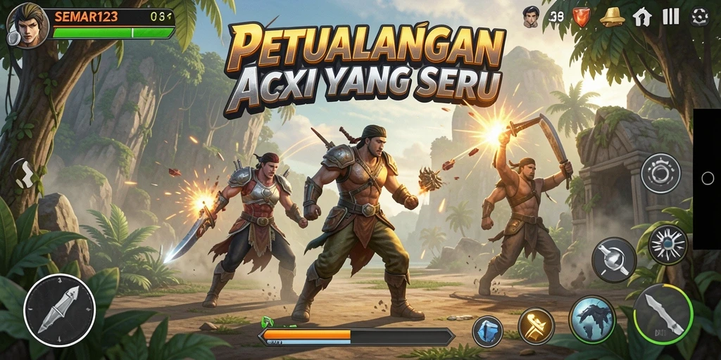 Tampilan gameplay SEMAR123 menampilkan pertempuran aksi yang intens.