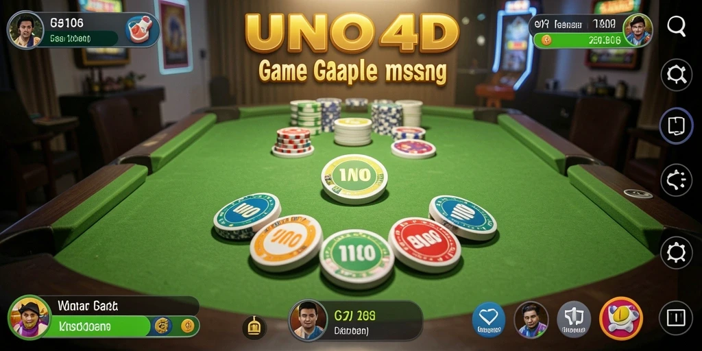 Tampilan screenshot utama UNO4D saat permainan Gaple berlangsung.